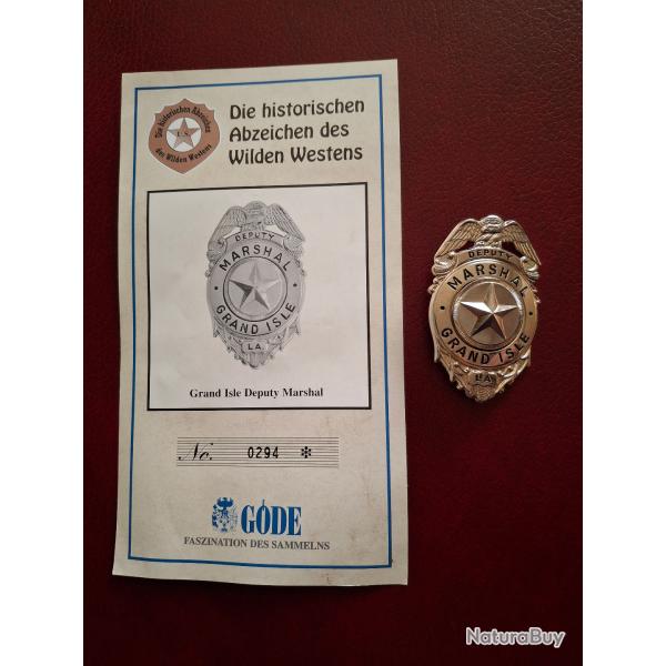 (Reproduction) Insigne de Marshal de Grand Isle Louisiane Etats-Unis Gde
