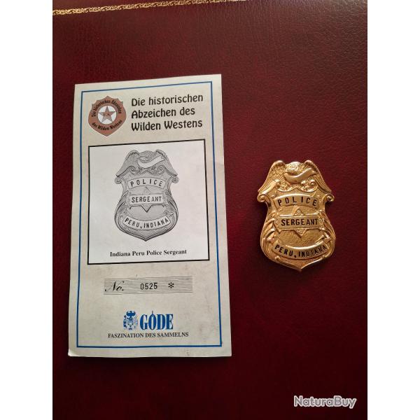 (Reproduction) Insigne de sergent de police de Peru Indiana Etats-Unis Gde