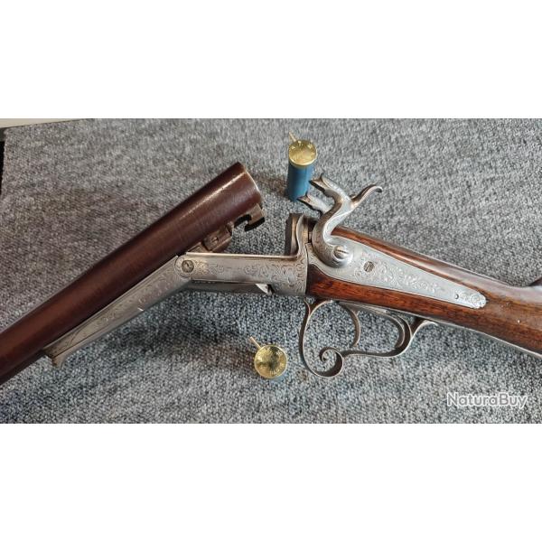 Joli fusil juxtapos� de luxe enti�rement grav� 16 65 broche sign� Gervais � P�rigueux canon damas