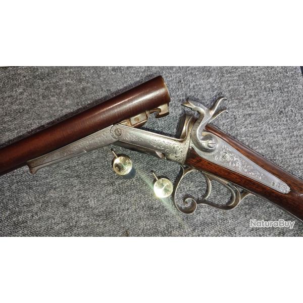Joli fusil juxtapos� de luxe enti�rement grav� cal16 65 broche sign� Gervais � P�rigueux canon damas