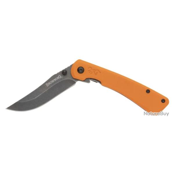 Couteau Browning Branded Rock Orange Lame Acier 7Cr17MoV Manche G10 Framelock Clip BR0560