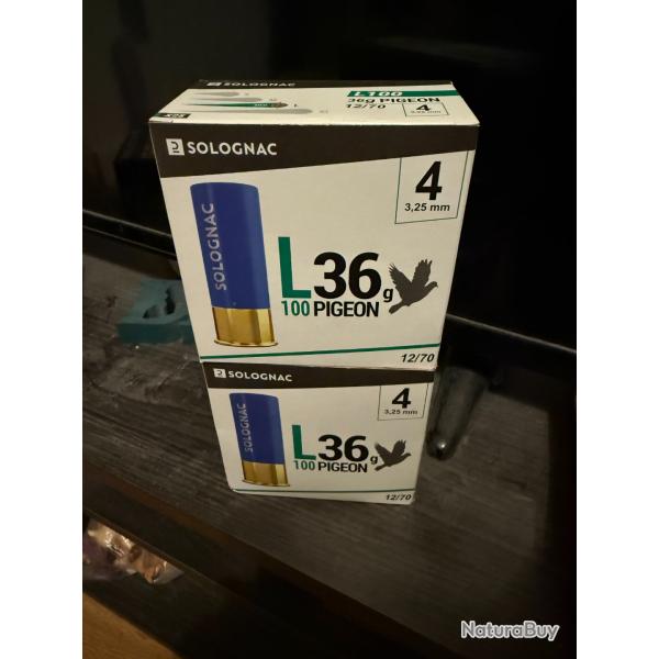 CARTOUCHE L100 36g PIGEON CALIBRE 12/70 PLOMB N�4 X25