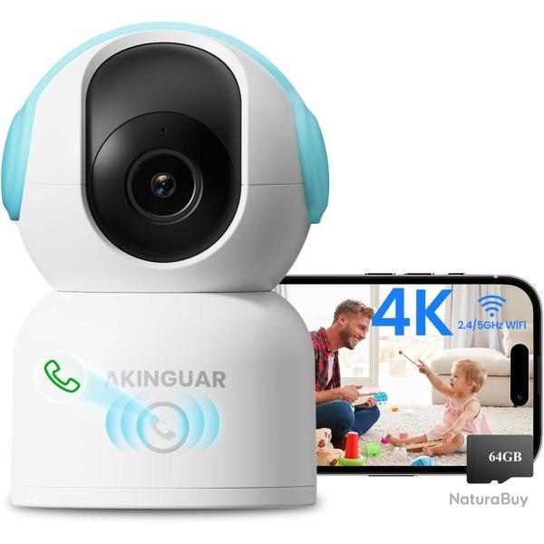 Camra Surveillance 4K 8MP WiFi Intrieure, 2,4G/5GHz 360 IP Camra Bb, Dtection de Personne/Ani