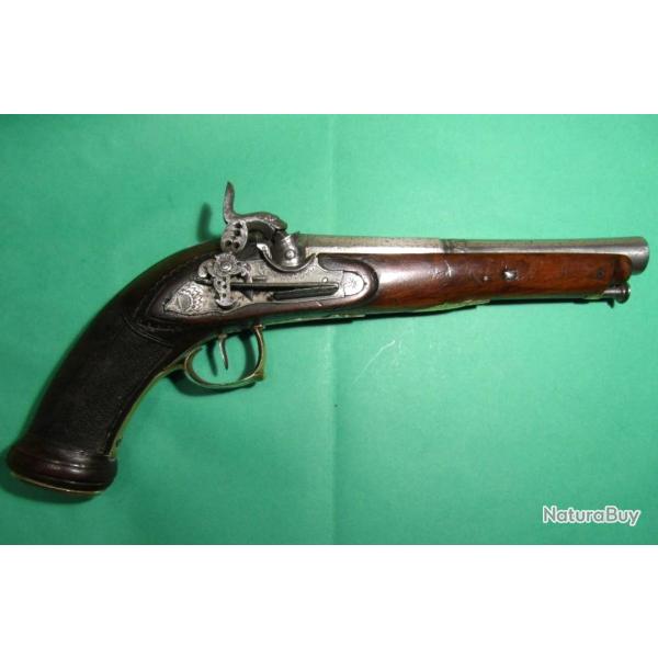Beau pistolet d'officier du royaume des 2 Siciles vers 1840, platine  la miquelet grave,