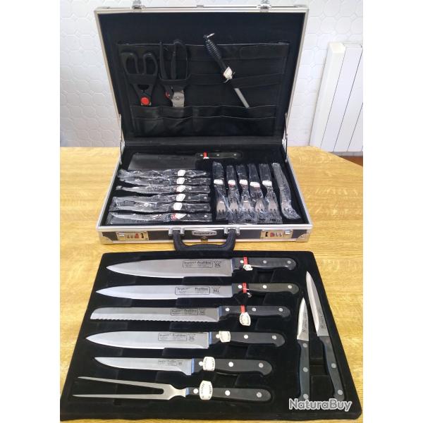 MALLETTE VALISE COUTEAUX INOX BERGHOFF, NEUF 24 PIECES