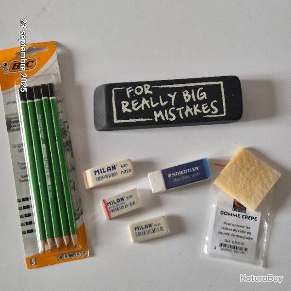 Lot de gommes techniques et set de 5 crayons graphites de duret� diff�rentes