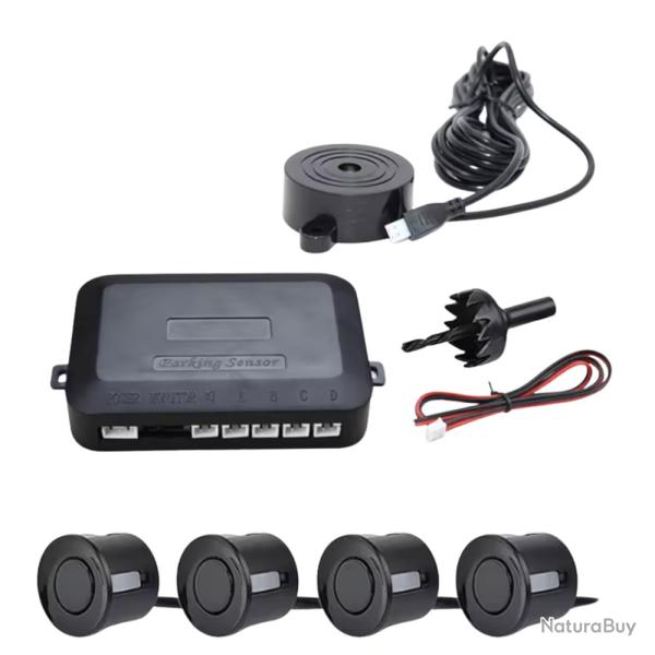 Radar de Recul Voiture - Kit 4 Capteurs + Buzzer Aide Stationnement Noir