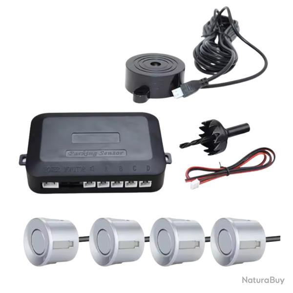 Radar de Recul Voiture - Kit 4 Capteurs + Buzzer Aide Stationnement Argent