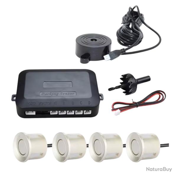Radar de Recul Voiture - Kit 4 Capteurs + Buzzer Aide Stationnement Or