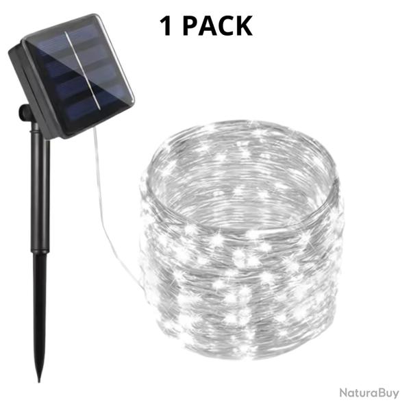 Guirlande solaire extrieure 12M 100 LED blanc  tanche IP65 pour jardin terrasse balcon fte