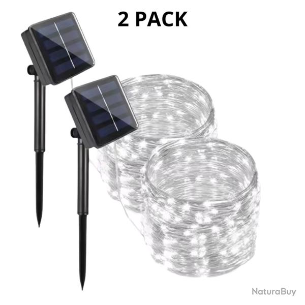 Lot de 2 Guirlande solaire ext�rieure 32M 300 LED blanc Lumi�re d�corative �tanche IP65 jardin