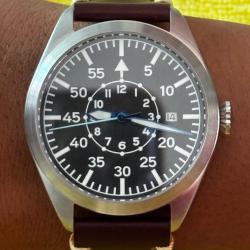 Montre automatique  Miyota bracelet en cuir marron style aviateur ww2 seconde guerre mondial