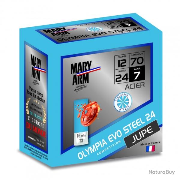125 CARTOUCHES MARY ARMES OLYMPIA EVO STEEL CAL 12X70 24GR N7A  SACHET PLASTIQUE DEFAUT IMPRESSION