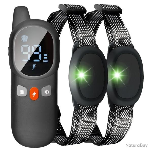 2X Colliers Chiens Anti-Aboiement Etanche Rechargeable +T�l�commande Vibration/Son/Choc Port�e 800 m