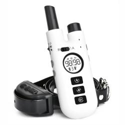 Collier Anti-Aboiement 2en1 pour Chien Rechargeable Etanche avec T&eacute;l&eacute;commande 800 m 3 Modes Blanc