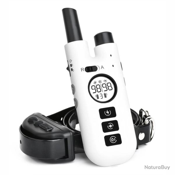 Collier Anti-Aboiement 2en1 pour Chien Rechargeable Etanche avec T�l�commande 800 m 3 Modes Blanc