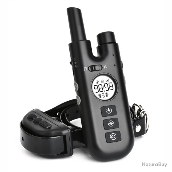 Collier Anti-Aboiement 2en1 pour Chien Rechargeable Etanche avec T�l�commande 800 m 3 Modes Noir