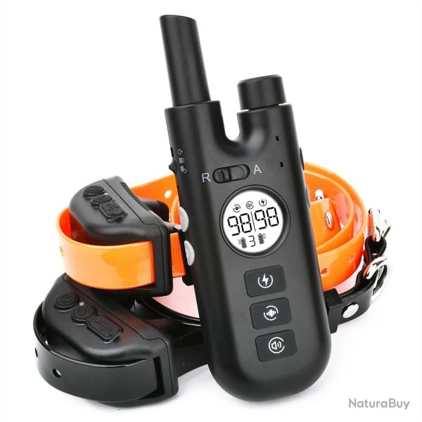 2X Colliers Anti-Aboiement 2en1 pour Chien Rechargeable Etanche avec T�l�commande 800 m 3 Modes Noir