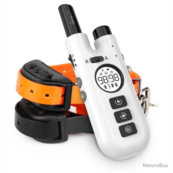 2X Colliers Anti-Aboiement 2en1 pour Chien Rechargeable Etanche +T�l�commande 800 m 3 Modes Blanc