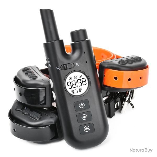 3X Colliers Anti-Aboiement 2en1 pour Chien Rechargeable Etanche +T�l�commande 800 m 3 Modes Noir