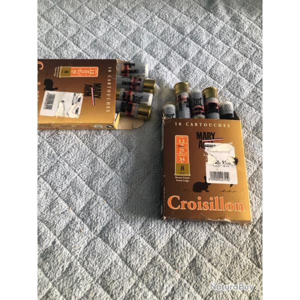 2 bo�tes de 10 cartouches cal 12 mary arm croisillon plombs 8  34gr