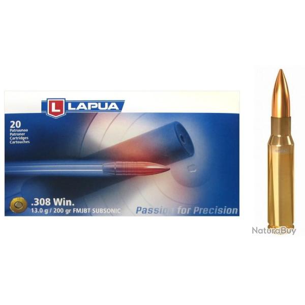 LAPUA cal.308 Win SUBSONIC FMJBT 200gr - 13 grammes /20 5 boites ( 100 munitions )