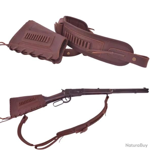 BRETELLE + BUSC 22LR 17HMR ETC - MARRON - DROITIER - LIVRAISON GRATUITE