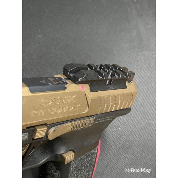 Plaque adaptatrice Longue Picatinny avec Fente Centrale pour Canik TTI / METE en PLA-CarbonFiber