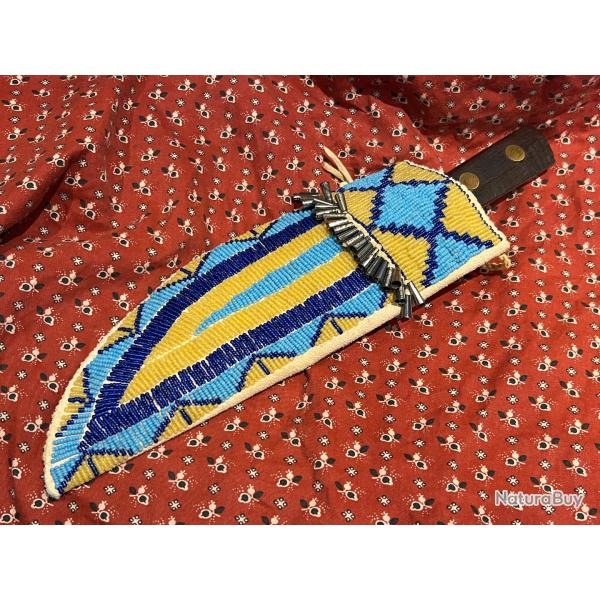 Magnifique �tui perl�  indien des plaines et son couteau de traite