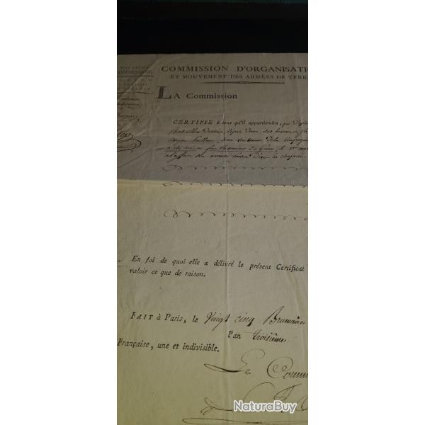 ATTESTATION POUR UN SOUS LIEUT  BAT DE PARIS