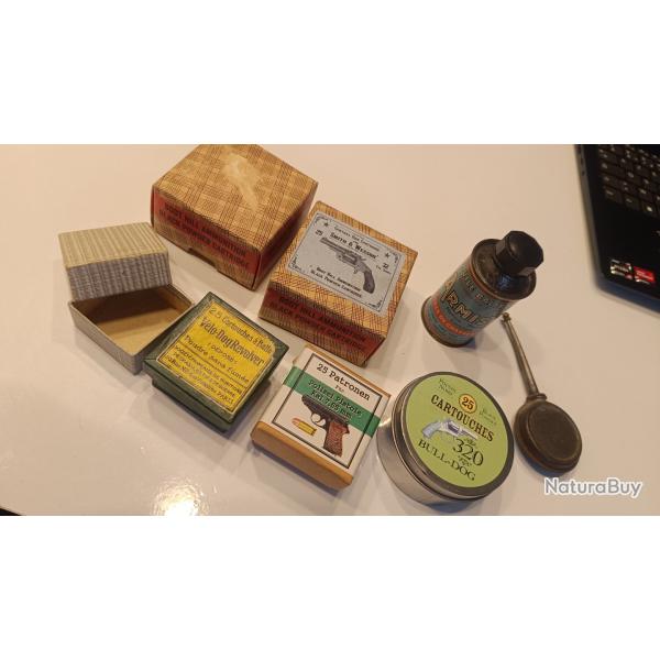 Lot botes vides cartouches 320 bulldog 6mm velodog 32 sw