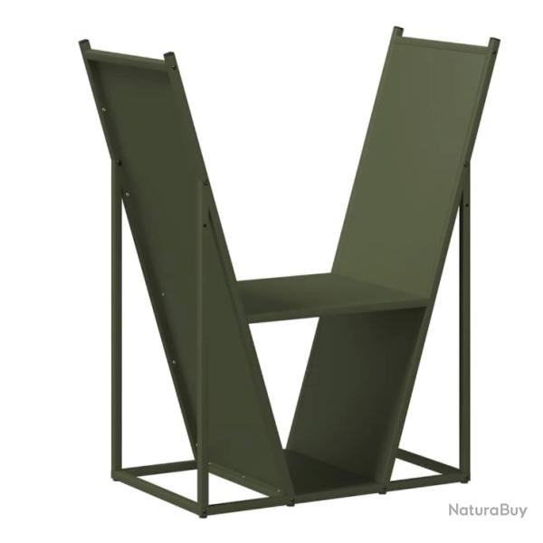 Portant bois chauffage vert olive 69,5x35x81 cm acier lamin� froid pratique rangement int�rieur