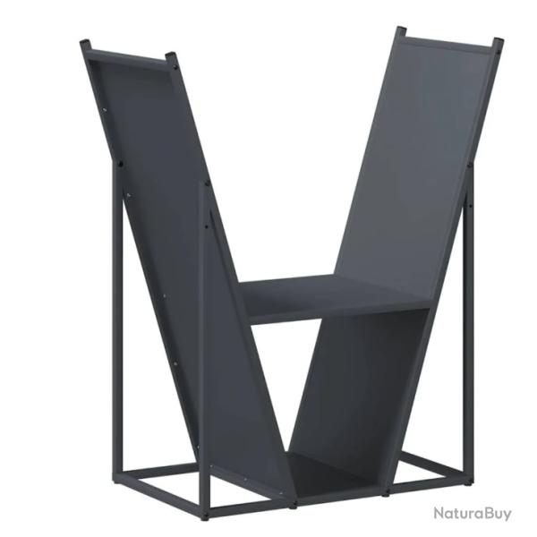 Portant bois chauffage anthracite 69,5x35x81 cm acier lamin� froid pratique rangement int�rieur
