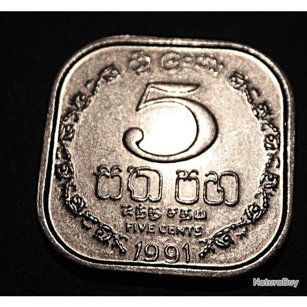 Sri Lanka: piece de 5 cents 1991 diametre 18,2 mm ttb+