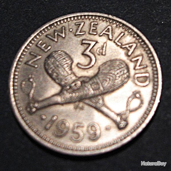 New Zeland: piece de 3d  1959 diametre 16,3 mm ttb+