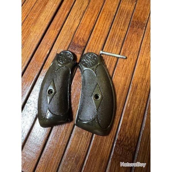 PAIRE PLAQUETTES DE CROSSE COMPL�TE AVEC VISSERIE ORIGINALE SMITH & WESSON 38 TOP BREAK