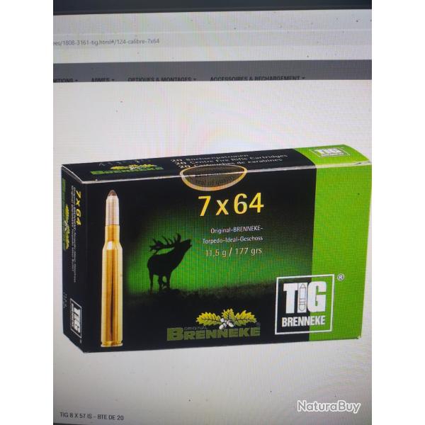 Brenneke tig calibre 7x64 11.5g/177grs bote de 20 munitions