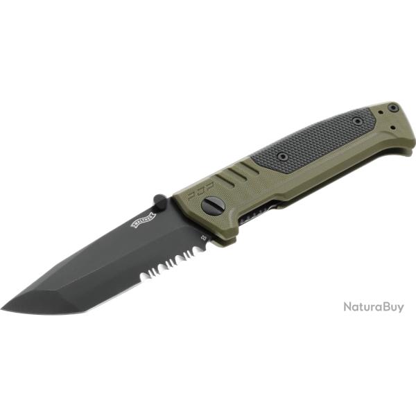 Couteau Walther PDP TANTO-OD GREEN SERRATED lame en acier D2 92mm