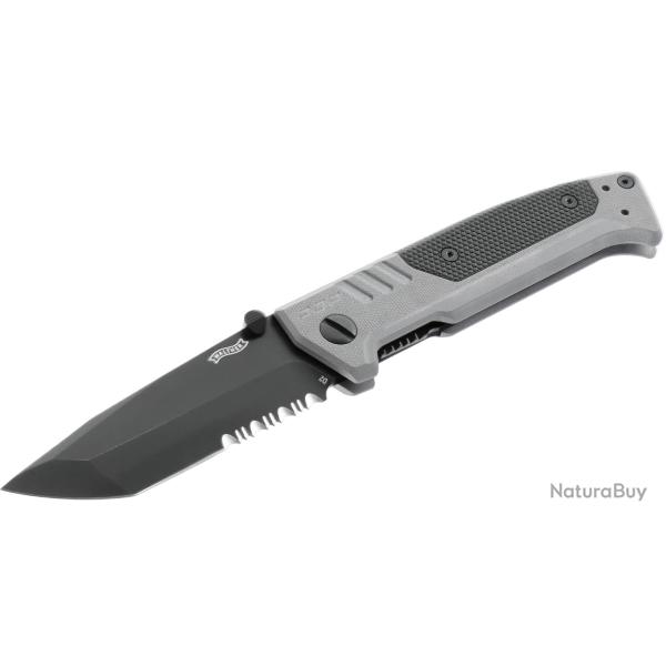 Couteau Walther PDP TANTO-TUNSGTEN GRAY SERRATED lame en acier D2 92mm