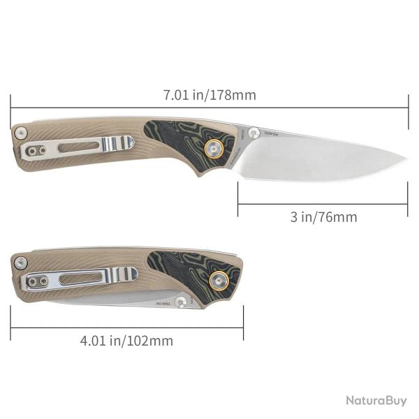 Couteau SRM Dome 106M-GW Lame Acier 14C28N Manche G-10 Desert Slip Joint Clip SRM106MGW