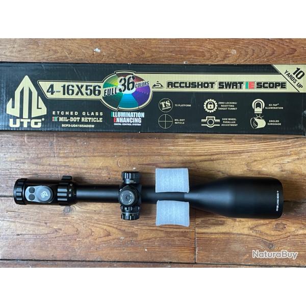 Lunette UTG 4-16x56mm / 1/8 MOA / Rticule Mildot lumineux 36 couleurs / Bonnettes pare-soleil