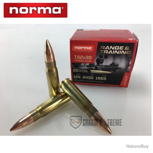 1000 Munitions NORMA Range & Training Cal 7.62x39 124gr FMJ
