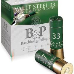 Cartouches B&P valle steel 33 magnum extra Velocity calibre 12/76 bourre jupe 33g n&deg;5 x25