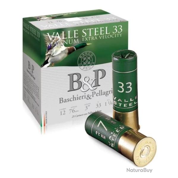Cartouches B&P valle steel 33 magnum extra Velocity calibre 12/76 bourre jupe 33g n�5 x25
