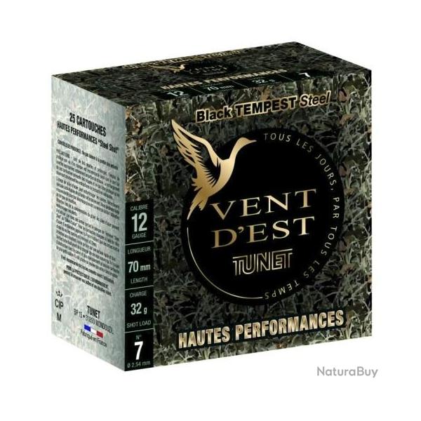 Cartouches TUNET BLACK TEMPEST steel ACIER VENT D'EST bourre jupe 32g calibre 12/70 HP n�5 x25