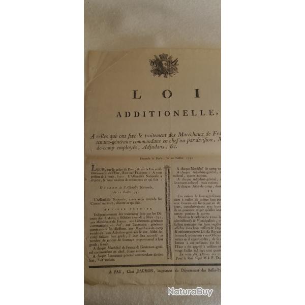 PLACARD TRAITEMENT MARECHAUX DE FRANCE 1791