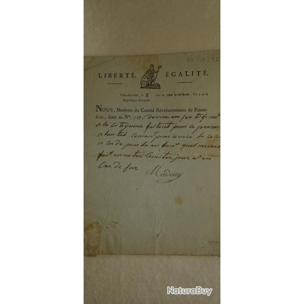 CERTIFICAT DE SECOURS LYON REVOLUTION