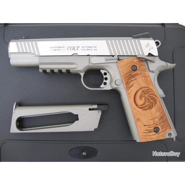 Pistolet Colt 1911 Rail Gun Blowback Stainless Silver Co2 Full M�tal "NEUF" + 2 chargeurs