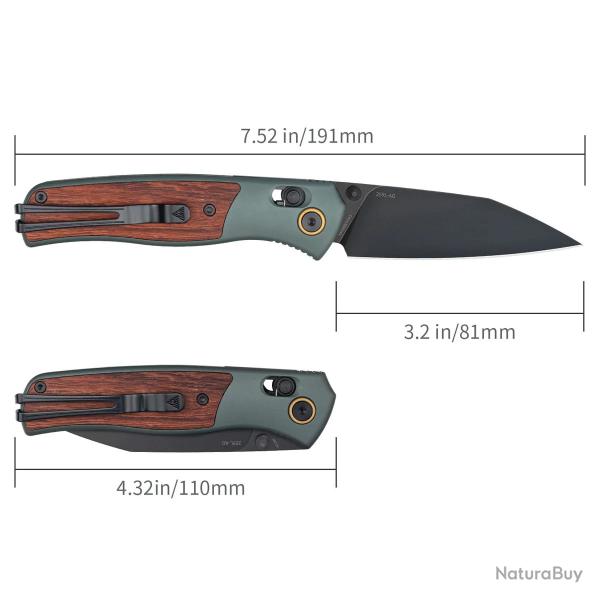 Couteau SRM Medal 259L-AG Lame Acier 14C28N Manche Alu/Rosewood Ambi Lock IKBS Clip SRM259LAG