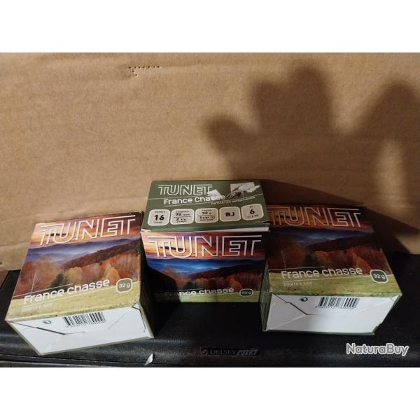 3 boites de 25 cartouches tunet 16/70mm pb 6 en 32g